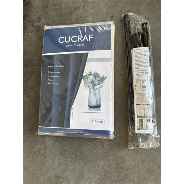 NEW SET OF BEIGE THERMAL INSULATED BLACKOUT CURTAINS, 2 PANELS, 52 X 45 INCH EACH AND TENSIONE BLACK