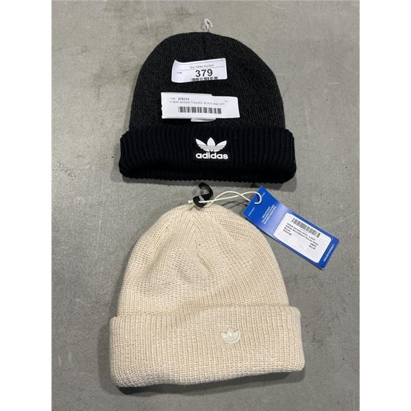 2 NEW ADIDAS TOQUES, BLACK AND OFF WHITE