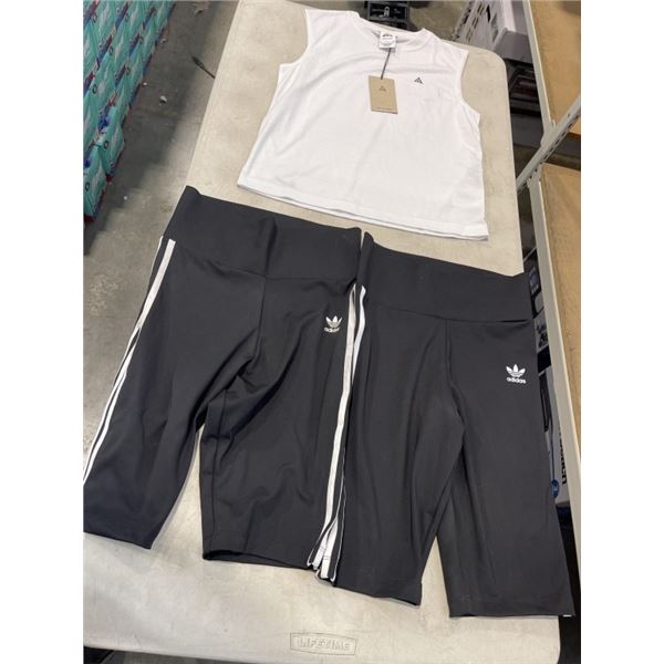 2 NEW PAIRS LADIES ADIDAS BIKER SHORTS AND NIKE COMPRESSION TOP - SIZE SMALL