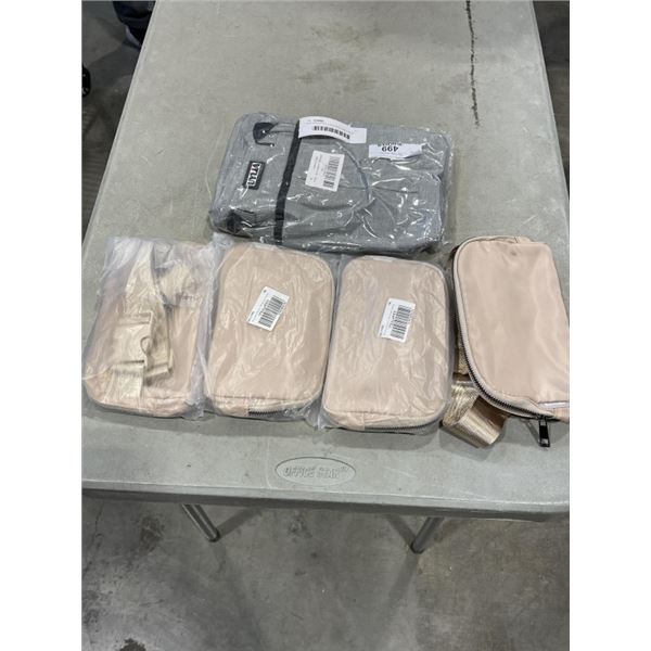 NEW INSULATED LUNCH BAG AND 4 NEW WAIST BAGS