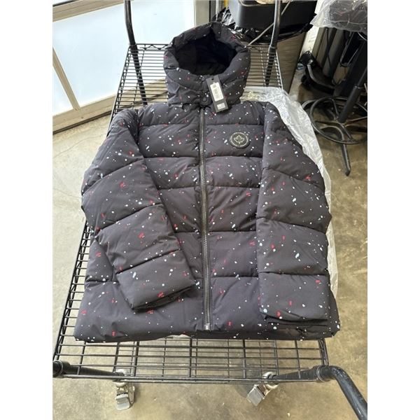 NEW SUPPLY AND DEMAND PAINT SPLAT PUFF JACKET, BLACK SIZE MENS XLARGE, RETAIL $500
