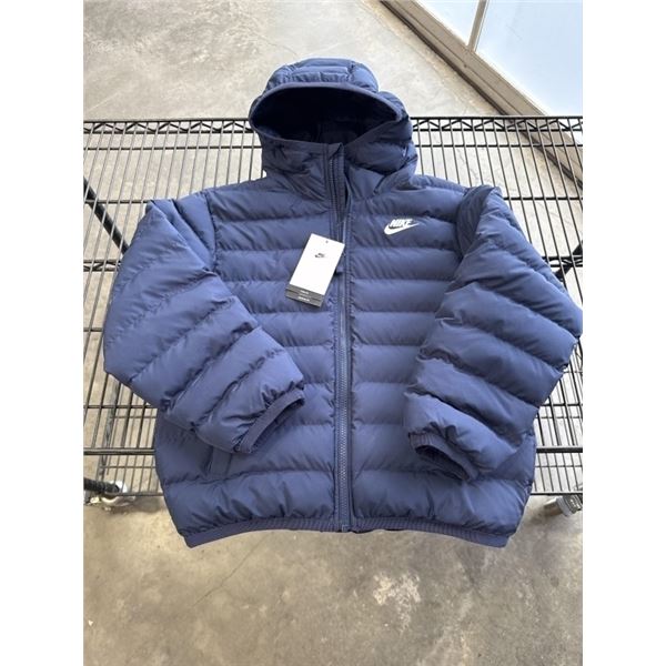 NEW NIKE KIDS MEDIUM BLUE HOODED PUFF JACKET, RETAIL $110