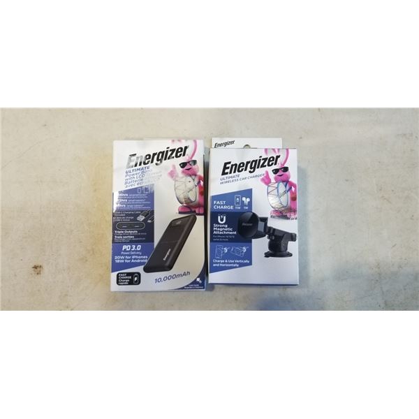 ENERGIZER ULTIMATE POWER BANK WITH LCD SCREEN, 10K AND ULTIMATE MAGNETIC WIRELESS CAR CHARGER