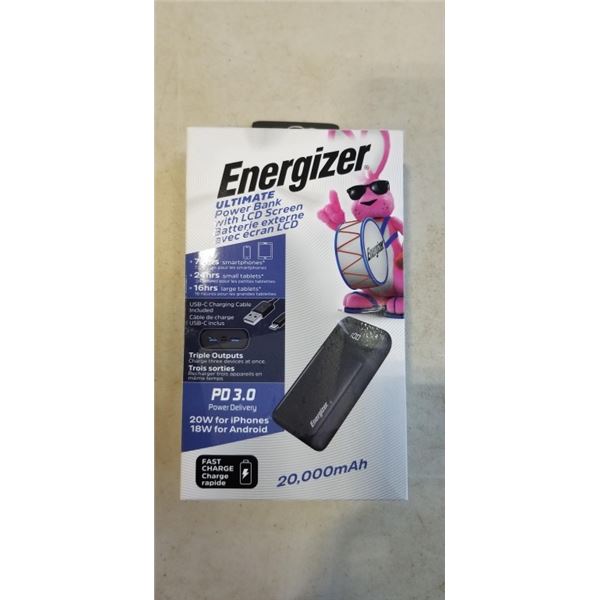 ENERGIZER ULTIMATE POWER BANK WITH LCD SCREEN AND QI WIRELESS CHARGE, 20,000MAH