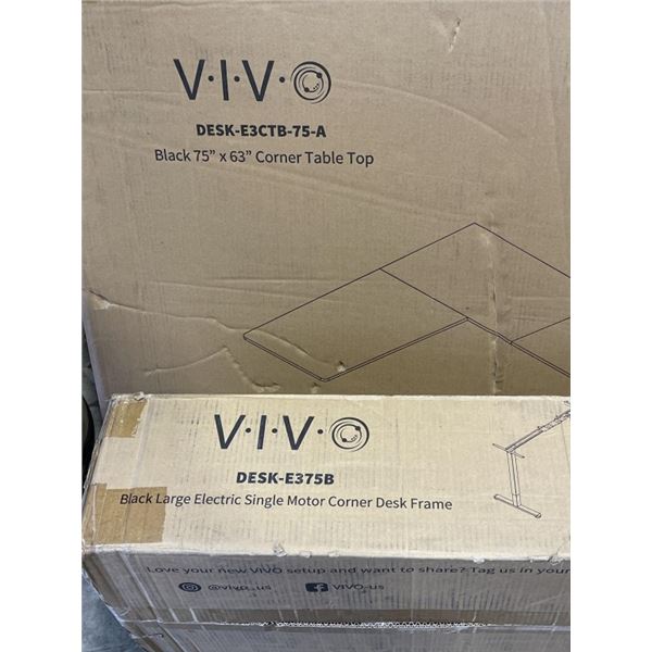 VIVO BLACK 75X63 INCH ELECTRIC SIT TO STAND CORNER DESK WITH BLACK ELECTRIC SINGLE MOTOR DESK FRAME