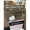 Image 2 : HOW WOMEN TELL TIME AM / PM  WALL RACK GIFT SET, WITH RACK, 2 WINE GLASSES AND 2 WHITE CERAMIC MUGS,