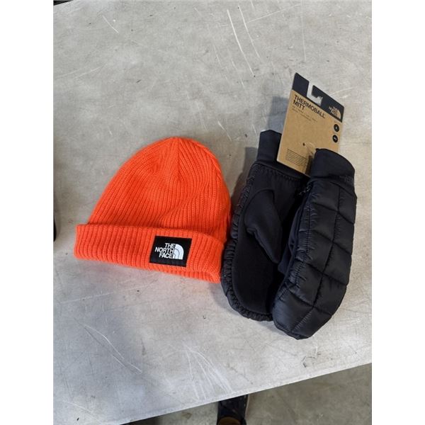 NEW NORTHFACE KNITTED AND LINED TOQUE AND NEW NORTH FACE THERMOBALL SIZE LARGE GLOVES