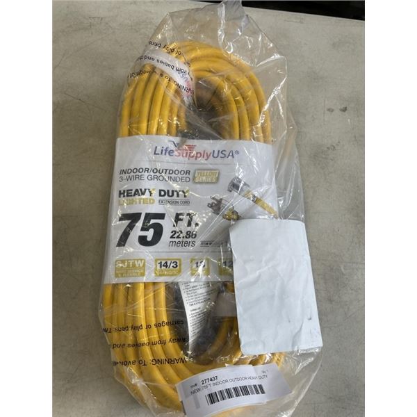 NEW 75FT INDOOR OUTDOOR HEAVY DUTY LIGHTED 3 WIRE EXTENSION CORD, YELLOW 14AWG