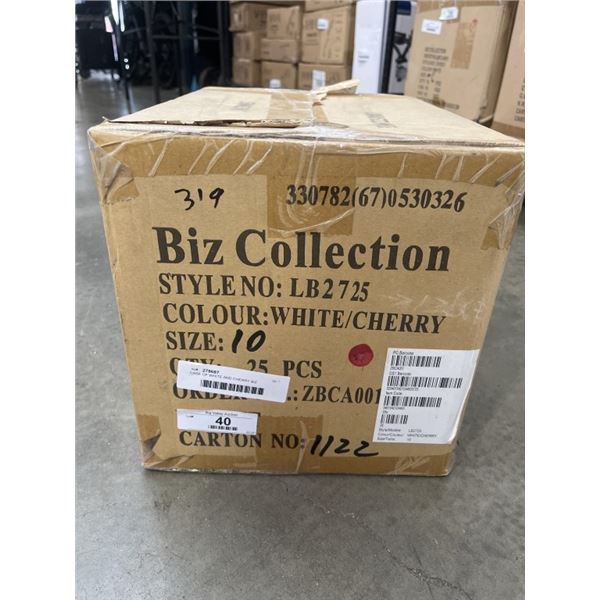 CASE OF WHITE AND CHERRY BIZ COLLECTION LADIES NEW YORKER 3/4 SLEEVE SHIRT