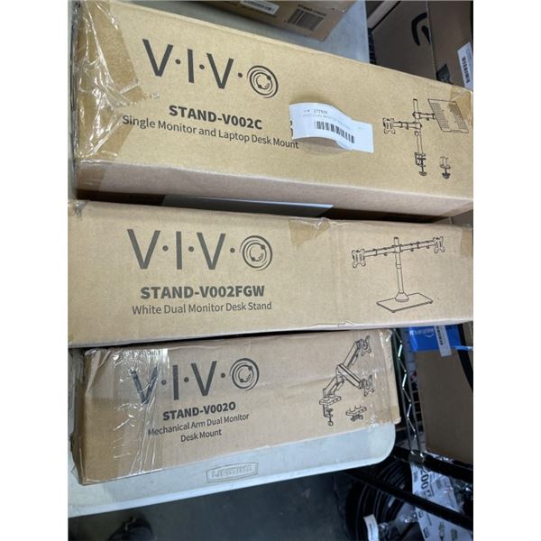 VIVO DUAL MONITOR DESK STAND, MECHANICAL ARM DUAL MONITOR DESK MOUNT AND SINGLE MONITOR AND LAPTOP D