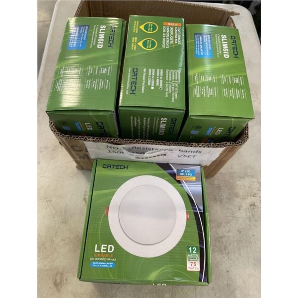 4 NEW ORTECH 6 INCH LED RECESSED DOWNLIGHTS, DIMMABLE WITH EASY INSTALL BOXES INCLUDED, 700 LUMENS S