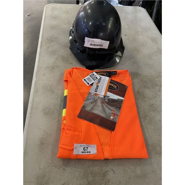 MILWAUKEE HARD HAT SIZE 6.5-8.5, AND NEW XL SAFETY VEST