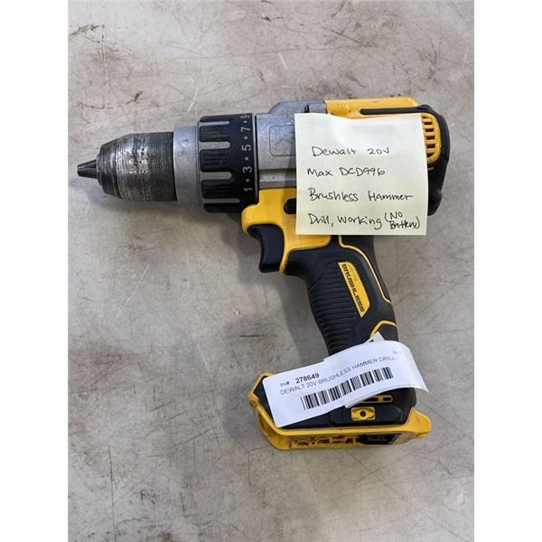 DEWALT 20V BRUSHLESS HAMMER DRILL - WORKING NO BATTERY