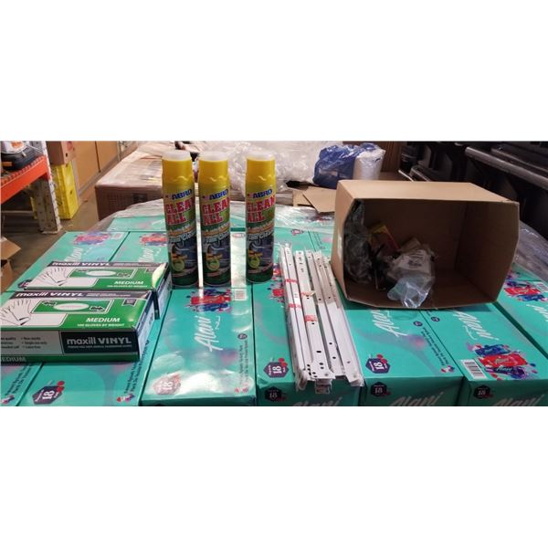 DRAWER SLIDES, ABRO CLEAN ALL, RENO HARDWARE AND VINYL GLOVES