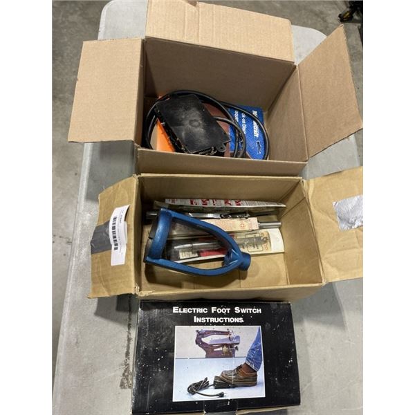 2 ELECTRIC FOOT SWITCHES FOR SAWS AND ASSORTED LATHE AND DRILL BITS