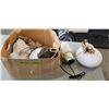 Image 1 : BOX OF LIGHT FIXTURES - 2 SCONCES W/ MILK GLASS SHADES