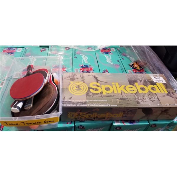 BIN OF TABLE TENNIS ACCESSORIES. AND SPIKEBALL GAME