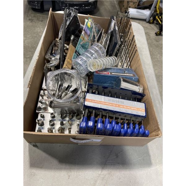 LARGE LOT OF ASSORTED DRILL BITS  AND WOOD WORKING SHOP SUPPLY