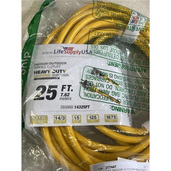 NEW 25FT INDOOR OUTDOOR HEAVY DUTY LIGHTED 3 WIRE EXTENSION CORD, YELLOW 14AWG