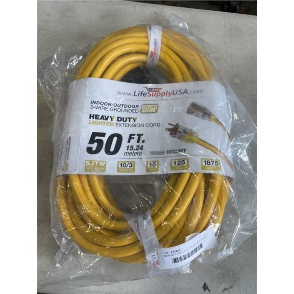 NEW 50FT INDOOR OUTDOOR HEAVY DUTY LIGHTED 3 WIRE EXTENSION CORD, YELLOW 10AWG
