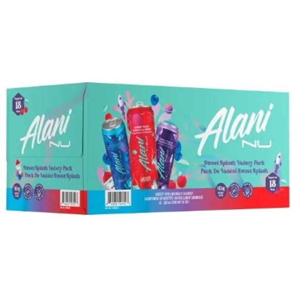 CASE OF ALANI NU ENERGY DRINKS, VARITY PACK INCLUDES CHERRY SLUSH, COSMIC STARDUST AND BREEZEBERRY F