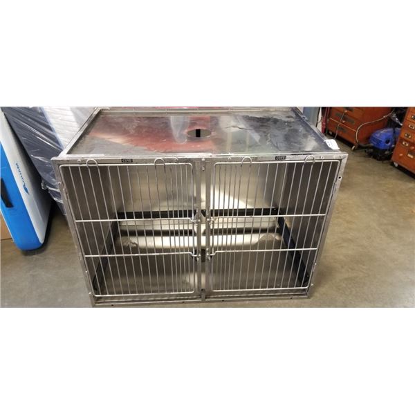 COVE STAINLESS PET CRATE APPROXIMATELY 43 IN W* 26 IN DEEP * 31 AND 1/2 IN HIGH