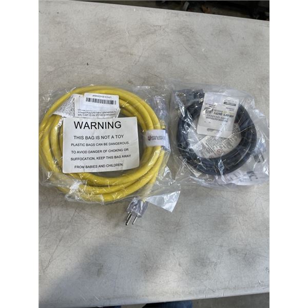 NEW 10FT INDOOR OUTDOOR HEAVY DUTY LIGHTED 3 WIRE EXTENSION CORD, YELLOW 10AWG, AND NEW 6FT INDOOR O