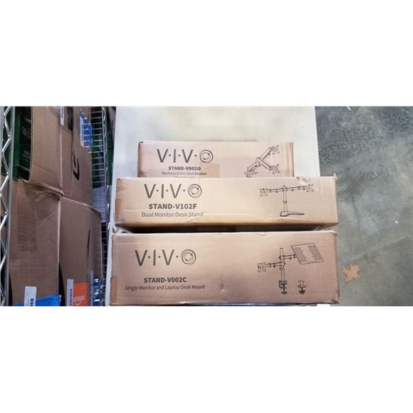 VIVO DUAL MONITOR DESK STAND, MECHANICAL ARM DUAL MONITOR DESK MOUNT AND SINGLE MONITOR AND LAPTOP D