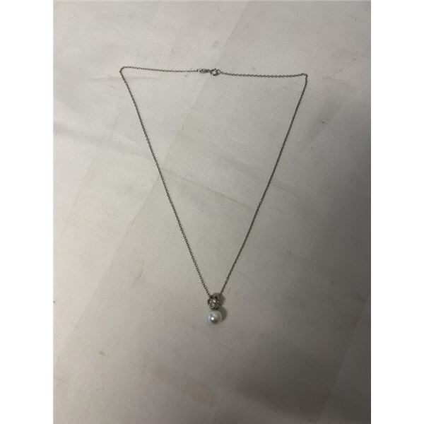 925 STERLING SILVER CHAIN W/ PEARL PENDANT NECKLACE MARKED 925