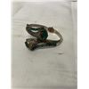 Image 1 : VINTAGE OR ANTIQUE STERLING SILVER W/ EMERALD GREEN STONES HINGED BANGLE, HAND CRAFTED
