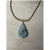 Image 2 : SILVER FRAMED TURQUOISE STONE PENDANT W/ CORD NECKLACE