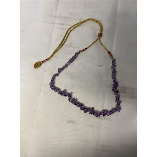 NATURAL GENUINE AMETHYST STONES W/ CORD NECKLACE