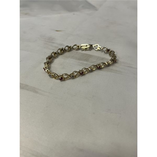 STERLING SILVER W/ GENUINE RUBY STONES TENNIS BRACELET MARKED FAS 925 W/ SAFETY LOCK