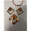 Image 2 : VINTAGE COPPER NECKLACE, BANGLE, RING BAND, 2 PAIRS OF CLIP ON EARRINGS, AND BROOCH W/ MATCHING EARR