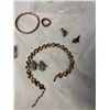Image 4 : VINTAGE COPPER NECKLACE, BANGLE, RING BAND, 2 PAIRS OF CLIP ON EARRINGS, AND BROOCH W/ MATCHING EARR