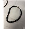 Image 2 : VINTAGE HEAVY BLACK STONE BEADS NECKLACE STERLING SILVER TOGGLE MARKED 925 AND HAND CRAFTED NECKLACE