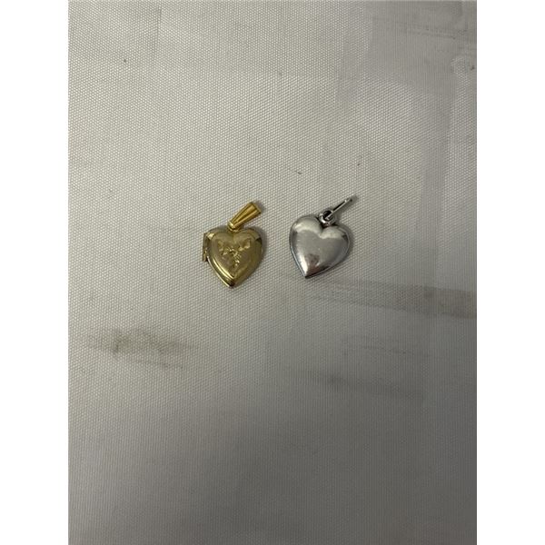 2 VINTAGE STERLING SILVER AND GOLD FILLED HEART PENDANTS, BOTH HAND POLISHED