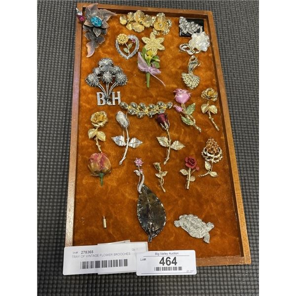 TRAY OF VINTAGE FLOWER BROOCHES