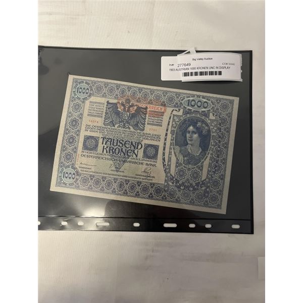1903 AUSTRIAN 1000 KRONEN UNC IN DISPLAY SLIP
