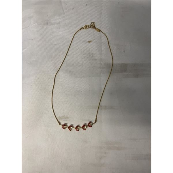 GOLD COLOUR ENAMEL LADYBUGS NECKLACE MARKED 18K GP