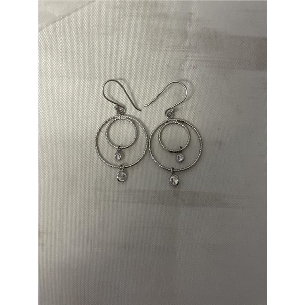 PAIR OF STERLING SILVER W/ CZ STONES DANGLE EARRINGS MARKED 925