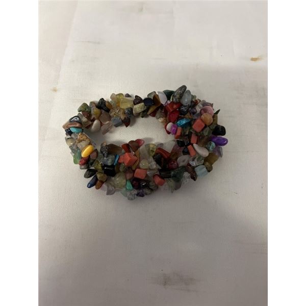 VINTAGE MULTI STRAND NATURAL SEMI PRECIOUS STONES STRETCH BRACELET