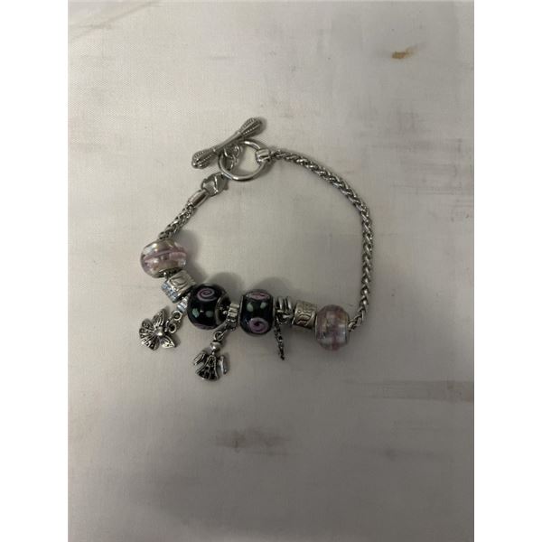 UNMARKED SILVER COLOUR EADS W/ CHARMS BRACELET, ORIGINAL TOGGLE CLOSURE