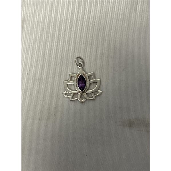 STERLING SILVER CELTIC DESIGN W/ AMETHYST STONE PENDANT, MARKED 925