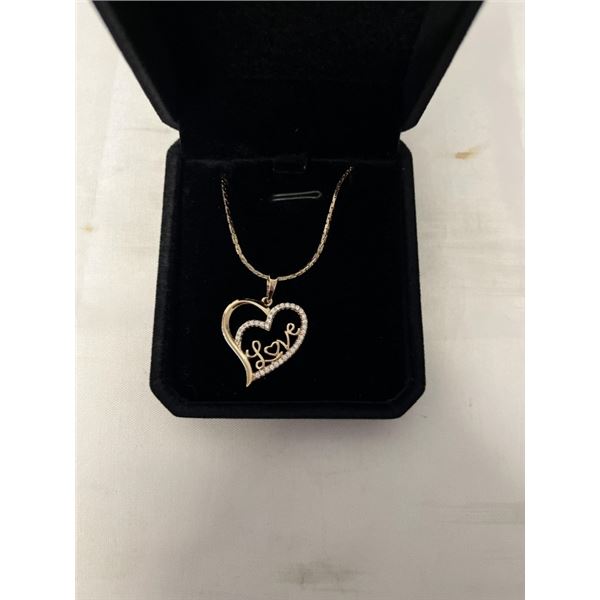 NEW 18K GOLD PLATED 30MM SIMULATED DIAMOND (CZ) LOVE HEART NECKLACE, 20" CHAIN
