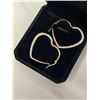Image 2 : NEW 14K GOLD PLATED 43MM SIMULATED DIAMOND (CZ) HEART HOOP EARRINGS