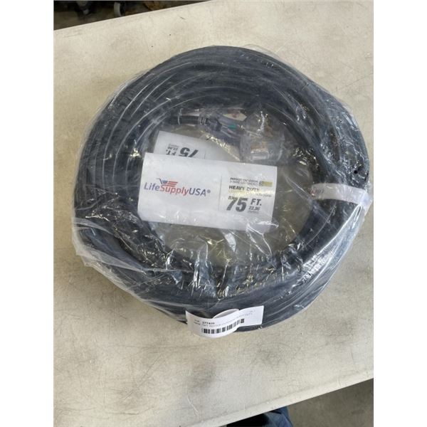 NEW 75FT INDOOR OUTDOOR HEAVY DUTY LIGHTED 3 WIRE EXTENSION CORD, BLACK 12AWG
