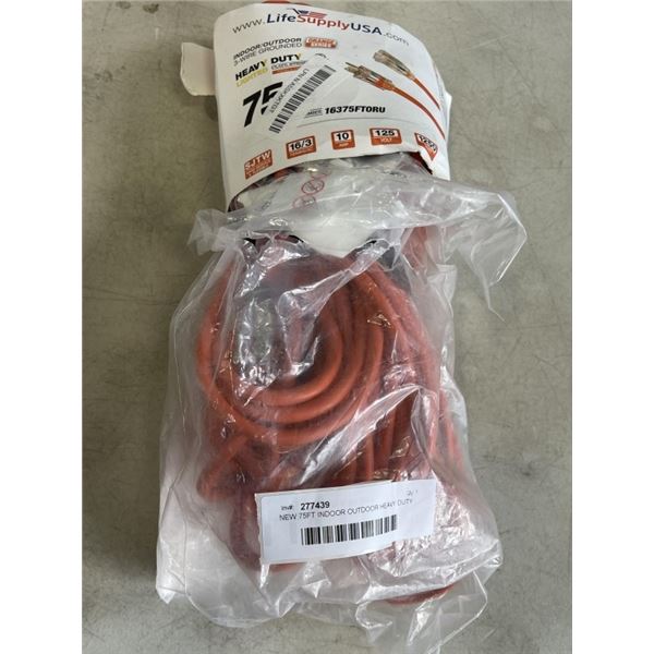 NEW 75FT INDOOR OUTDOOR HEAVY DUTY LIGHTED 3 WIRE EXTENSION CORD, ORANGE 16AWG