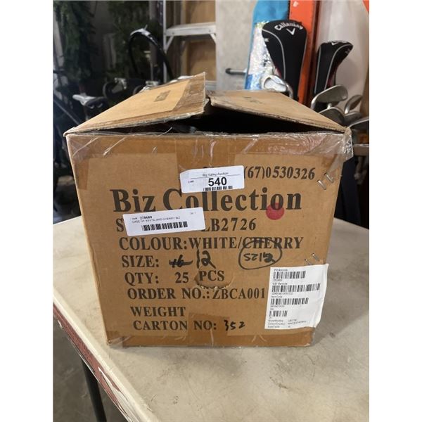 CASE OF WHITE AND CHERRY BIZ COLLECTION LADIES NEW YORKER SHORT SLEEVE SHIRTS