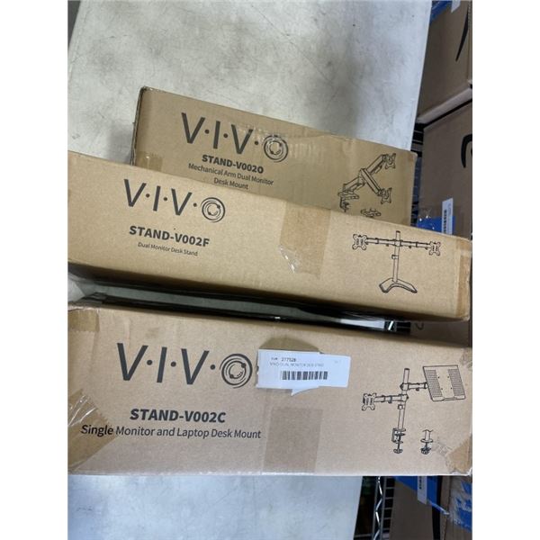 VIVO DUAL MONITOR DESK STAND, MECHANICAL ARM DUAL MONITOR DESK MOUNT AND SINGLE MONITOR AND LAPTOP D